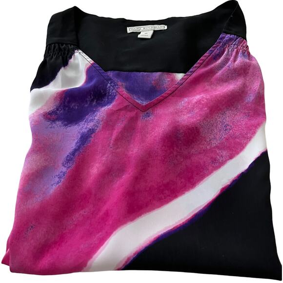 DANA BUCHMAN CAP SLEEVE, V-NECK PULL-OVER STYLE BLOUSE-WOMENS, M-BLACK PINK BLUE - Picture 6 of 10